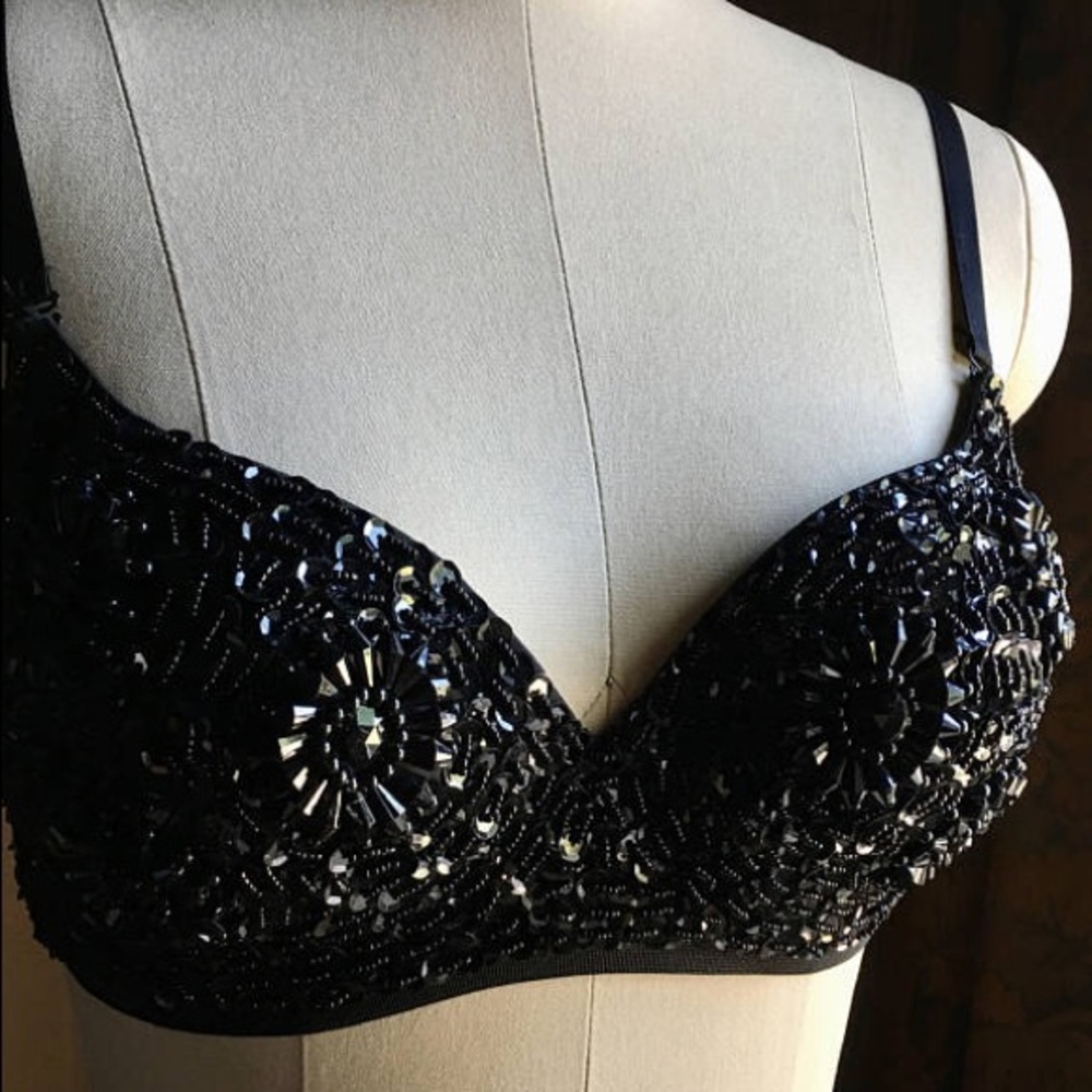 Black Festival Beaded & Sequins Bra, Medium